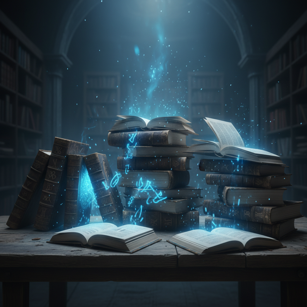 Magical Tomes in Blue Light